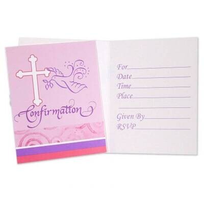 Invitations-Faith Dove Pink Confirmation-8pkg