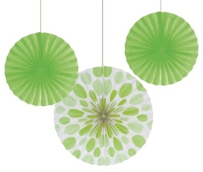 Hanging Decorations-Paper Fans-Lime Green Solid &amp; Dots-3pkg-12&quot;-16&quot;