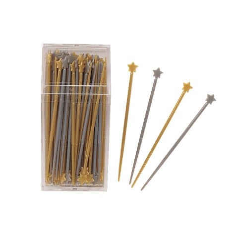 Picks-Plastic-Gold &amp; Silver Stars-200pkg-2.75&quot;