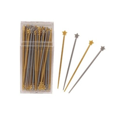 Picks-Plastic-Gold &amp; Silver Stars-200pkg-2.75&quot;