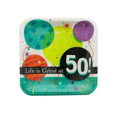 Plates-LN-Life is Great at 50-8pkg-Paper