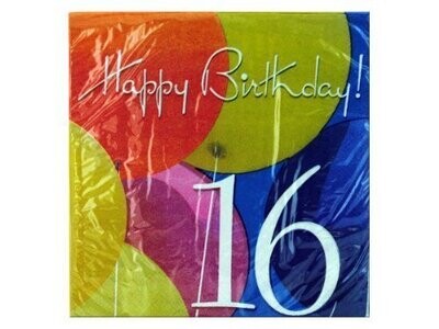 Luncheon Napkins- 16th Birthday Balloons
