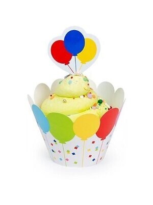 Cupcake Wrap &amp; Toppers-Balloons-12pk
