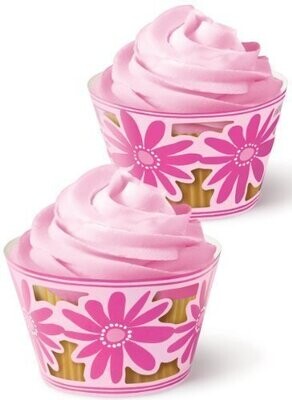 Cupcake Wraps-Pink Flowers-12pkg-2&quot;