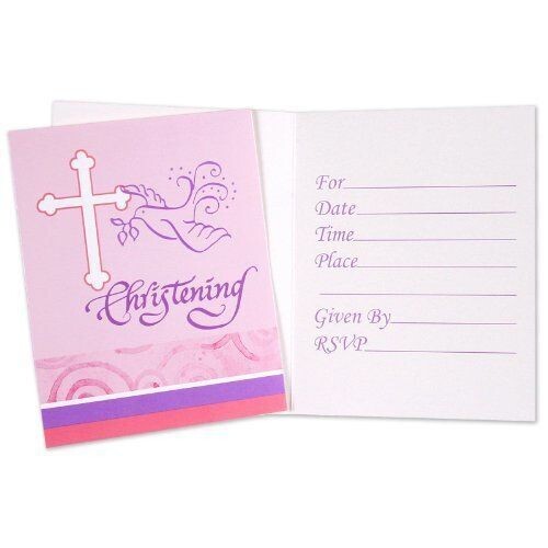 Invitations-Faithful Dove Pink Christening-8pkg (Seasonal)