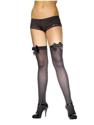 Costume Accessory-Black Hold up Stockings with Bow-One Size