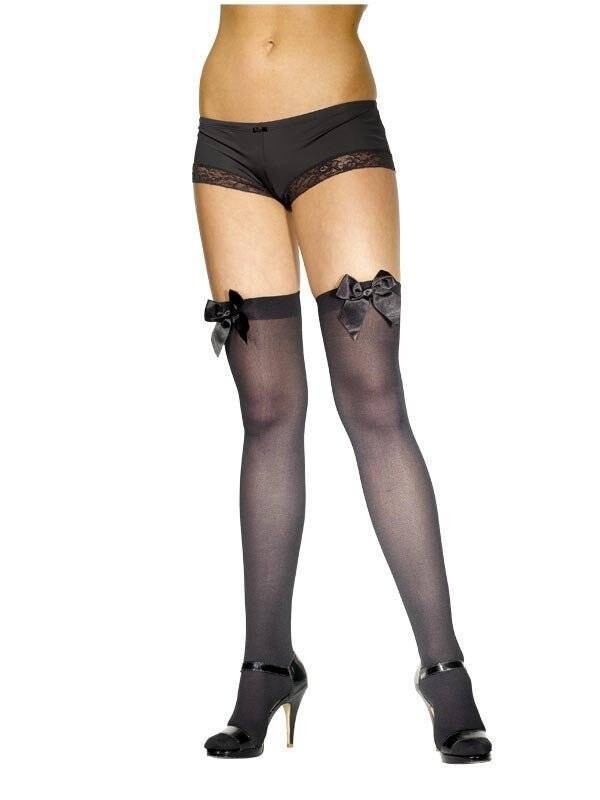 Costume Accessory-Black Hold up Stockings with Bow-One Size