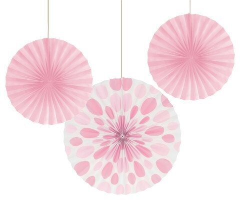 Paper Fans-Light Pink Solid &amp; Dots-3pkg-12&quot;-16&quot;