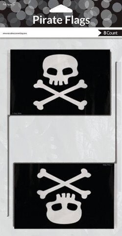 Mini Flags-Plastic-Skull and Cross Bones-8pkg
