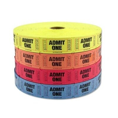 Ticket Roll-Admit One-Multi Color-1000pk/2.25&#39;&#39;