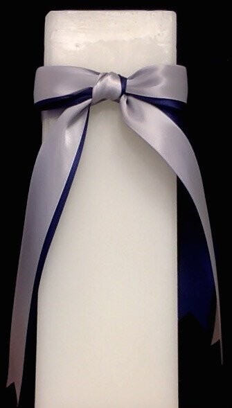 Candle-Navy.Silver Ribbon-10&#39;&#39;