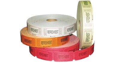 Ticket Roll-Refreshments-Multi Color-1000pk/2.25&#39;&#39;