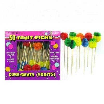 Fruit Picks- Assorted Colours- 50pk/4&quot;