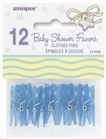 Clothespins - Mini - Baby Shower Favors - Blue - 12pk