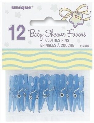 Clothespins - Mini - Baby Shower Favors - Blue - 12pk
