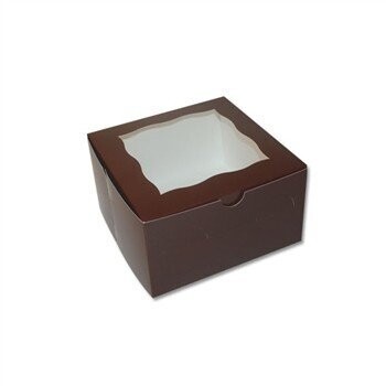 Cake Box-Window-Chocolate Brown/White-Paper-7&#39;&#39;x7&#39;&#39;x4&#39;&#39;