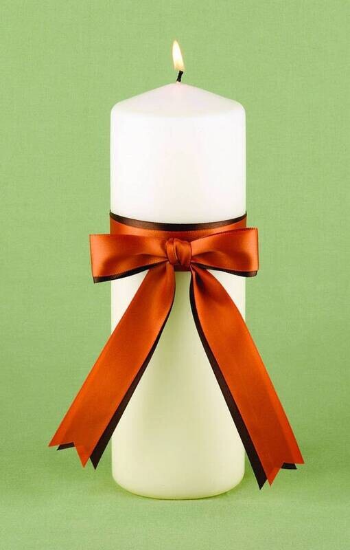 Wedding Candle-Ivory-orange/brown Ribbon-9&#39;&#39;