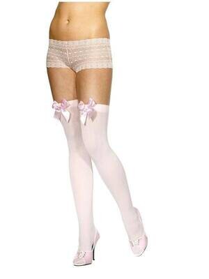 Costume Accessory-Pink Hold up Stockings with Bow-One Size