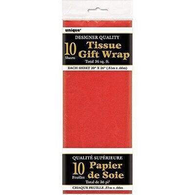 Tissue Gift Wrap- Red- 10 Sheets (20&quot;x26&quot; Each)