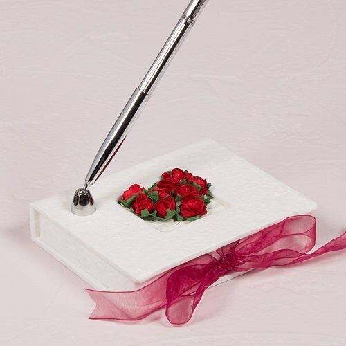 Pen Set-White with Red Rose-1pkg-8&quot;