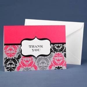 Thank you cards-blk/fuc damask-50pk
