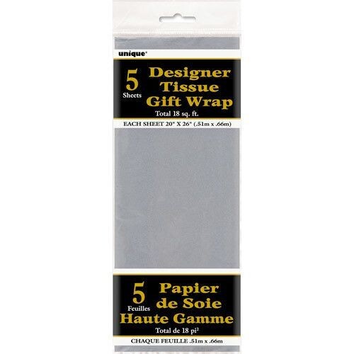 Tissue Gift Wrap- Metallic Silver- 5 Sheets (20&quot;x26&quot; Each)