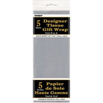 Tissue Gift Wrap- Metallic Silver- 5 Sheets (20&quot;x26&quot; Each)