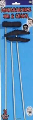 Moustaches On A Stick-Black-3pcs-9&quot;-11&quot;