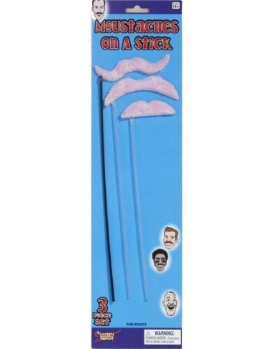 Moustaches On A Stick-Pink-3pcs-9&quot;-11&quot;