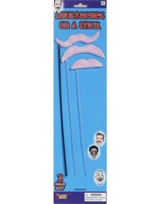 Moustaches On A Stick-Pink-3pcs-9&quot;-11&quot;