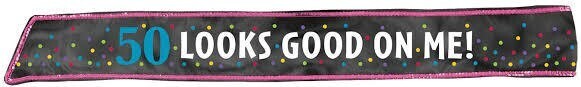 Sash-50th Birthday-Fabric-w/Sequins-30&#39;&#39;