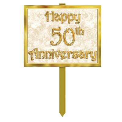 Yard Sign-Cardstock-Golden Happy 50th Anniversary-1pkg-12"x15"