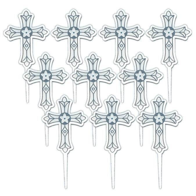 Picks-Religious Crosses-White and Silver-Plastic (Seasonal)