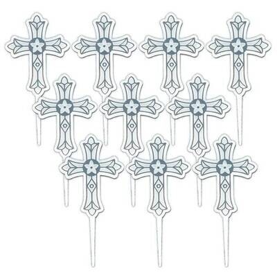 Picks-Religious Crosses-White and Silver-Plastic (Seasonal)