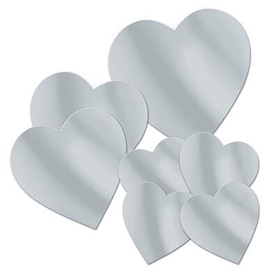 Cutouts-Foil-Silver Hearts-7pkg-4&quot;-12&quot;