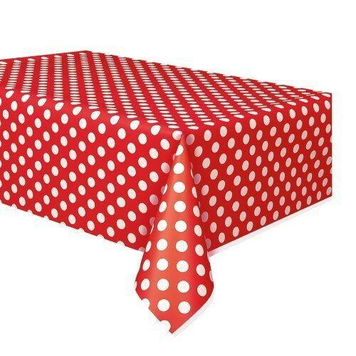 Plastic Tablecover-Ruby Red Dots