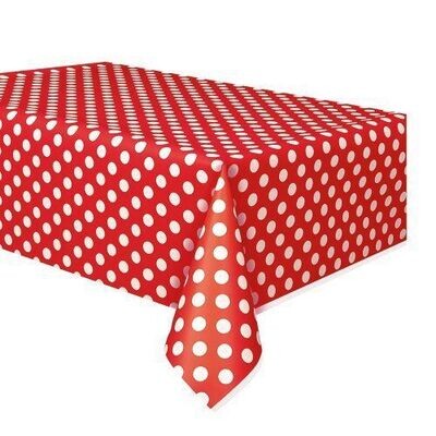 Plastic Tablecover-Ruby Red Dots