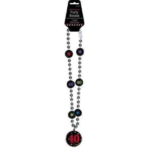 Necklace-Beads-40th Birthday- w/Medallion-17&#39;&#39;