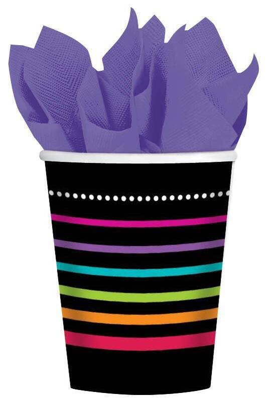 Cups-Black Rainbow Striped-Paper-9oz-8pk
