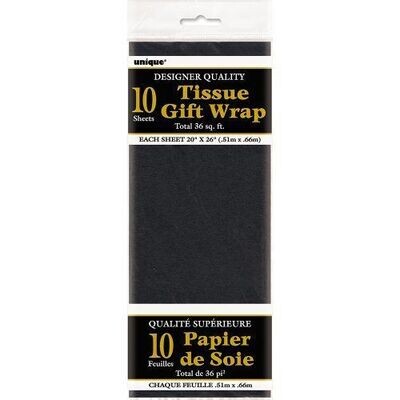 Tissue Gift Wrap- Black- 10 Sheets (20&quot;x26&quot; Each)