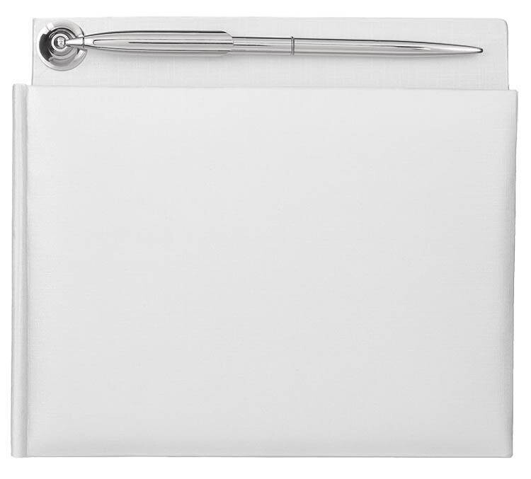 Guest Book-White Pearlized-w/Silver Electroplated Pen