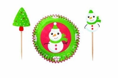 Baking Cups & Picks-Christmas Snowman-24pkg