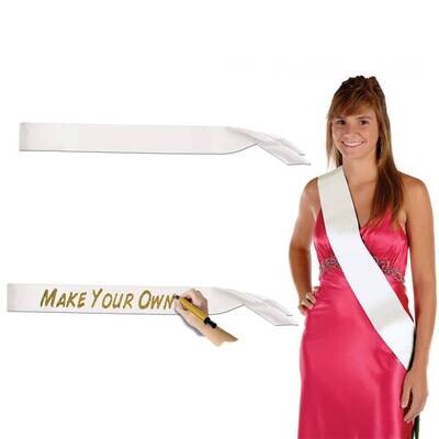 Satin Sash-Customizable-White-One Size Fits Most-1 Count