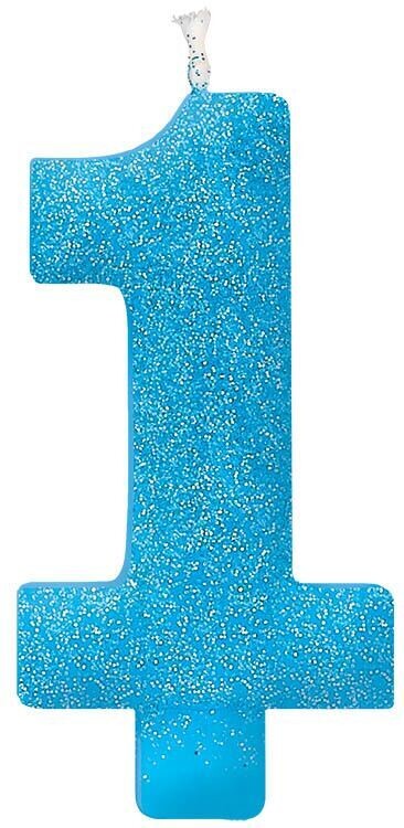 Candle-#1 Bday-Blue-Glitter