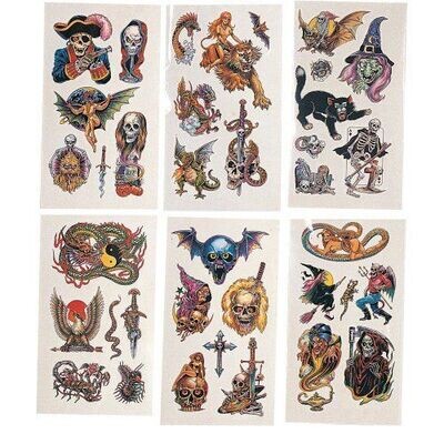 Temporary Tattoos-Assorted Skulls-6 Sheets