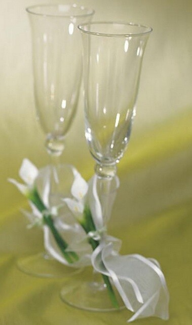 Flute Wedding Glasses-Calla Lilly Base-2pkg-9.75&quot;