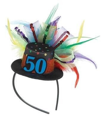 Fascinator-50th Birthday-Fabric-w/Feather &amp; Ribbon