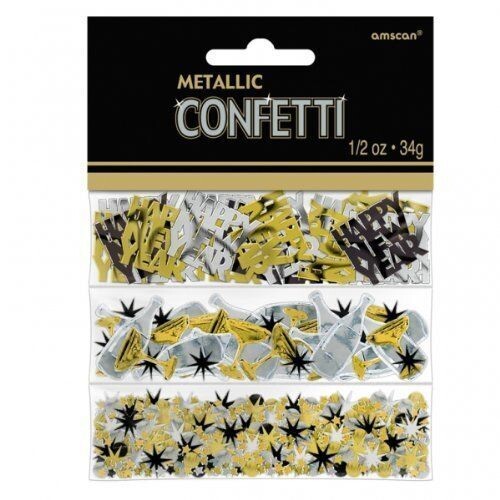 Confetti-Happy New Year-Black, Silver &amp; Gold-0.5oz