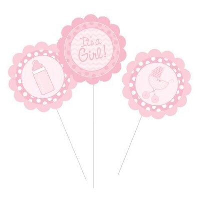 Centerpiece Sticks-Plastic-It&#39;s a Girl-3pkg-9.5&quot;-12&quot;