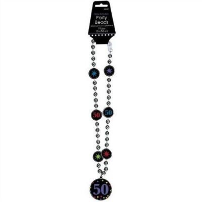 Necklace-Beads-50th Birthday- w/Medallion-17&#39;&#39;